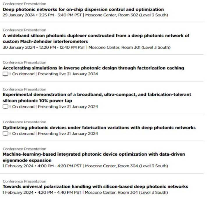 Photonics West 2024 Schedule