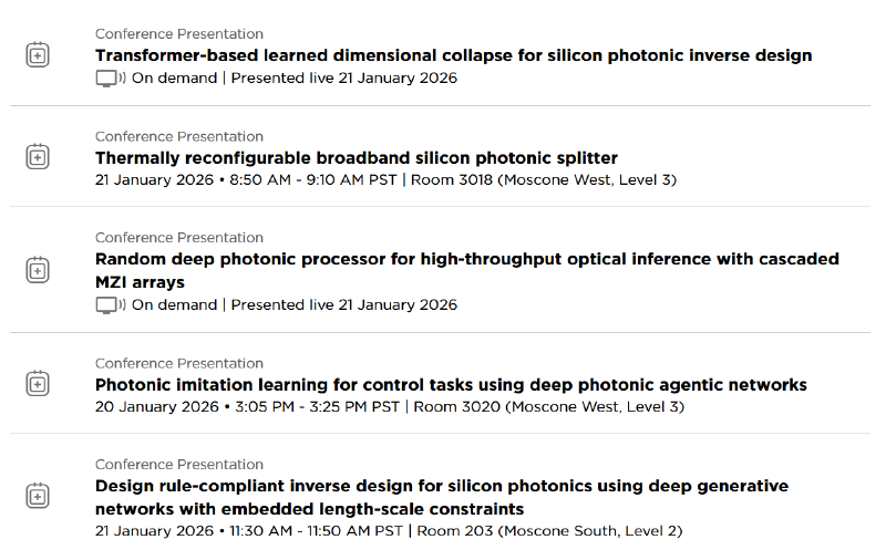 Photonics West 2026 Schedule